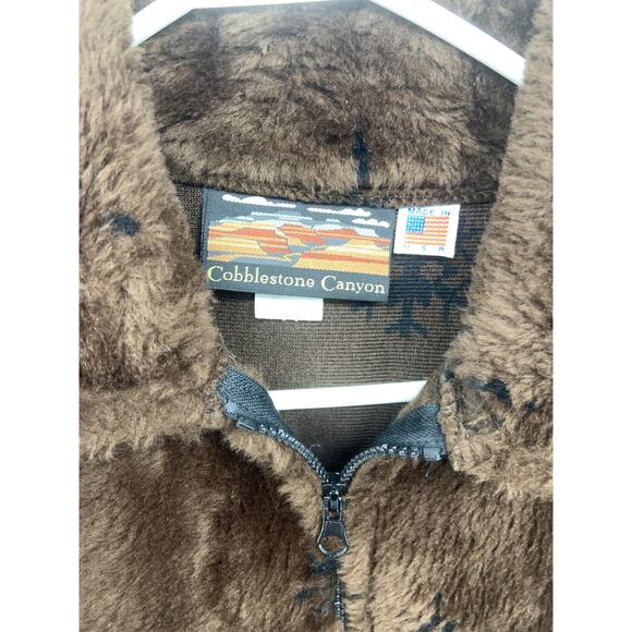 VTG Cobblestone Canyon Winter Trees Brown Vest Fleece Faux Fur Size M - Picture 4 of 8